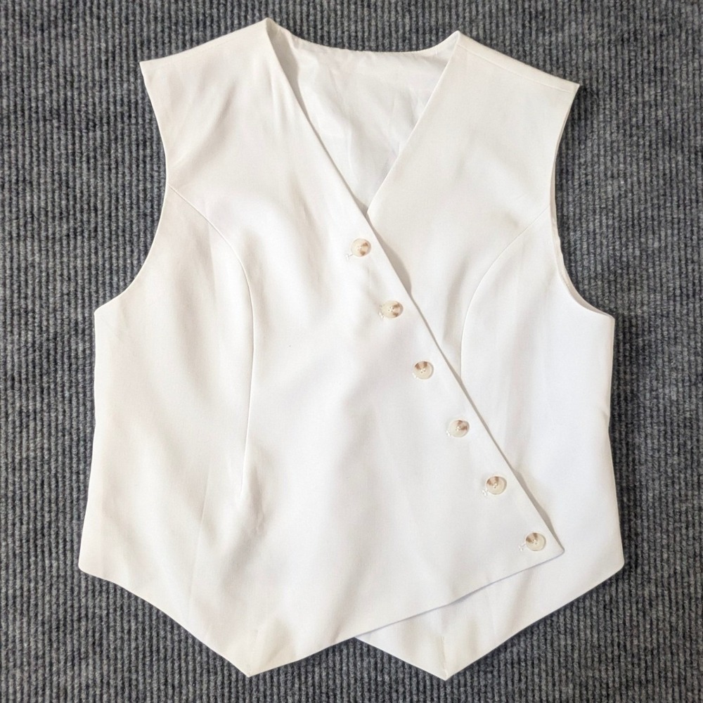 Cicy Bell White Asymmetrical Button Front Tailored Vest Minimalist Size Large